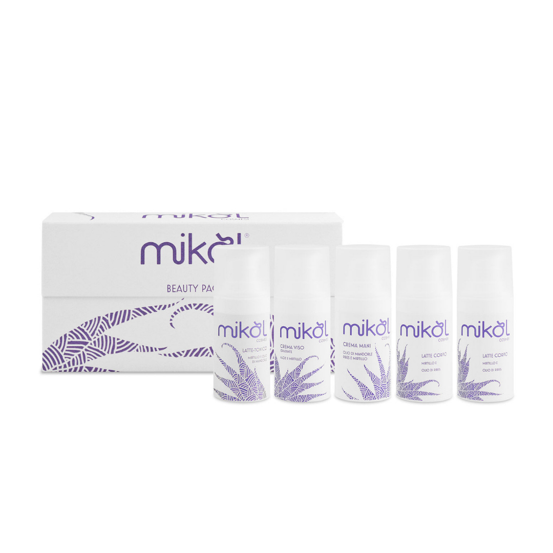 BEAUTY PACK IDRATANTE - Minitaglie (15ml) - Travel Kit Il Beauty Pack è il kit perfetto per provare la nostra Linea Idratante. Minitaglie (15ml) per una beauty routine completa: Latte tonico, Crema Viso Aloe e Mirtillo, Crema mani e Crema Corpo Mirtillo e Olio di Ribes. Porta sempre con te i trattamenti visoe corpo Mikol Cosmesi in formato da viaggio. Flacone Airless - Formato 5x15ml